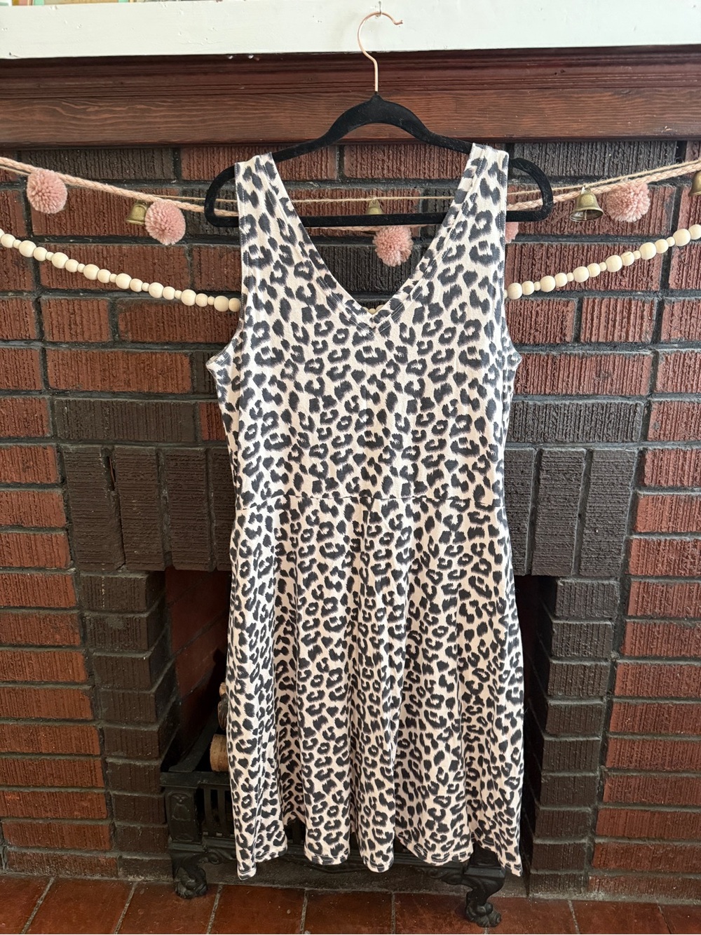 Pact Cotton-blend Leopard Print V-Neck Sleeveless Dress